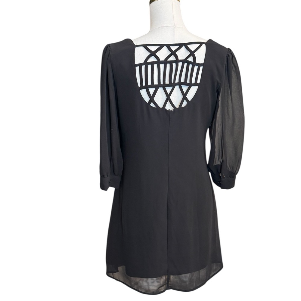 HeartSoul Black Shift Dress Medium Open Back Lattice Sheer Sleeves